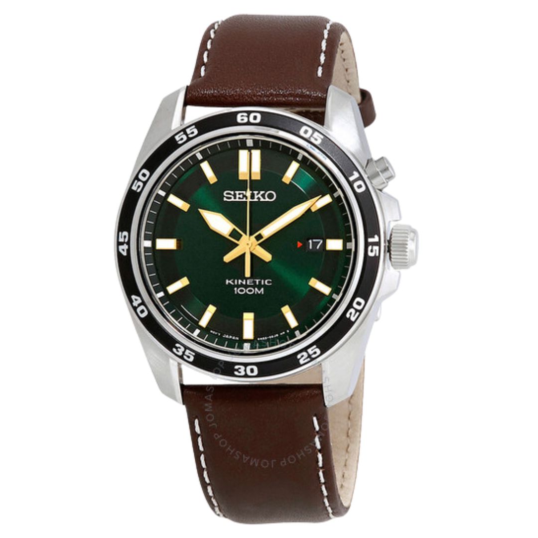 Seiko  Kinetic Green Dial Brown Leather Men's Watch