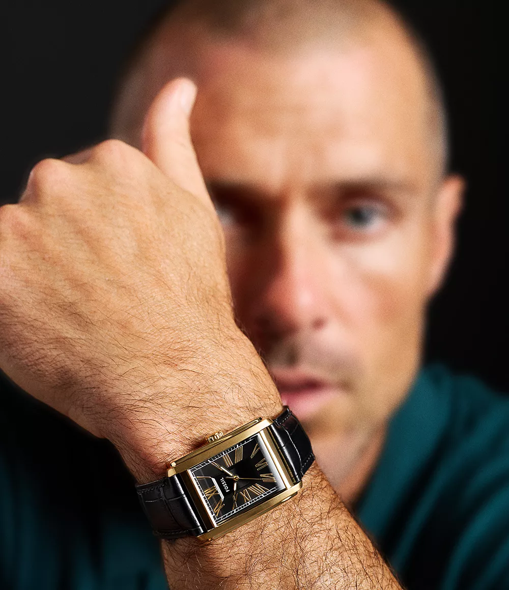 Carraway Three-Hand Black Croco Leather Watch