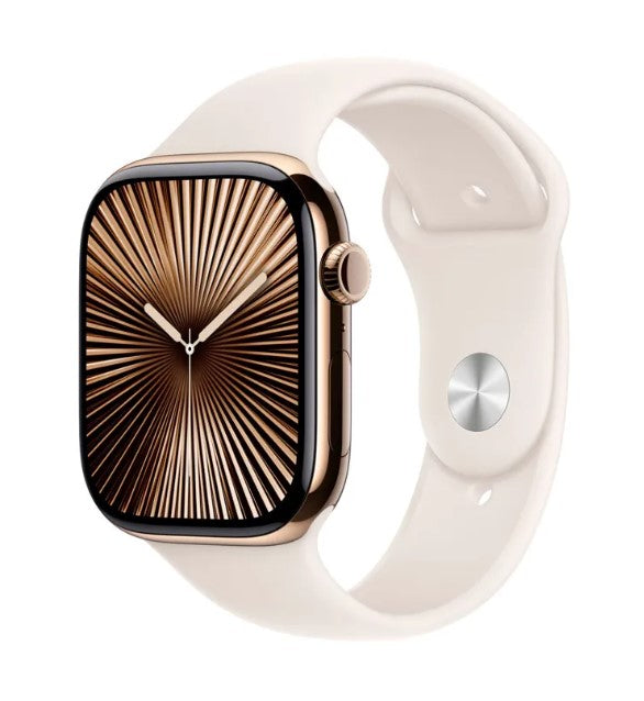 Apple Watch Series 10 GPS + Cellular 46mm Gold Titanium Case with Starlight Sport Band
