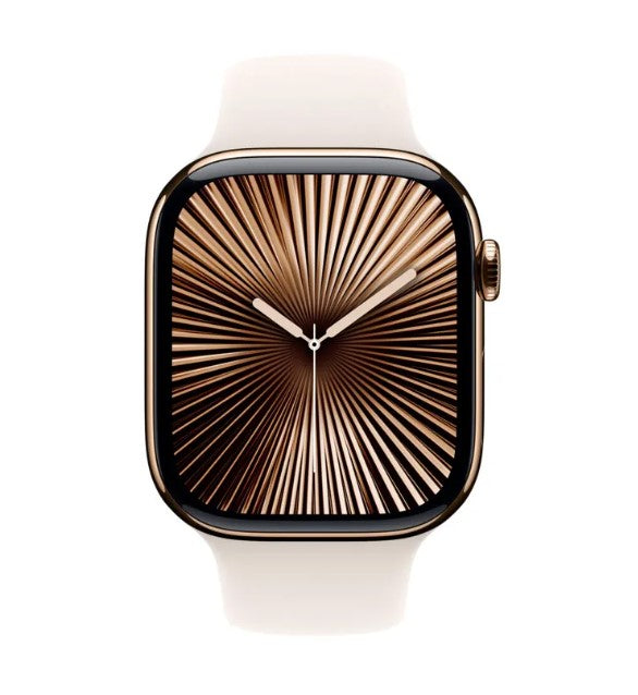 Apple Watch Series 10 GPS + Cellular 46mm Gold Titanium Case with Starlight Sport Band