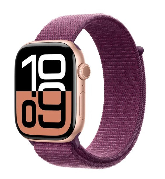 Apple Watch Series 10 GPS + Cellular 46mm Rose Gold Aluminium Case with Plum Sport Loop
